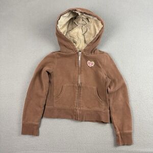 Y2K GAP Kids M 8 Girls Brown Zip Up Sweater Hoodie Faux Fur Hood Earthy